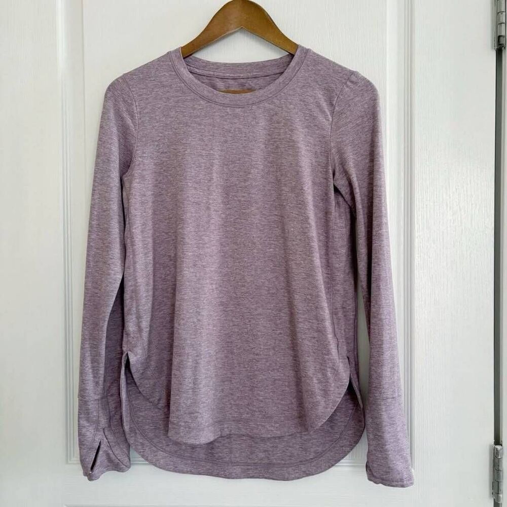 Athleta Uptempo Top Women's XS Purple Crew Neck Long Sleeve Heathered Thumbholes